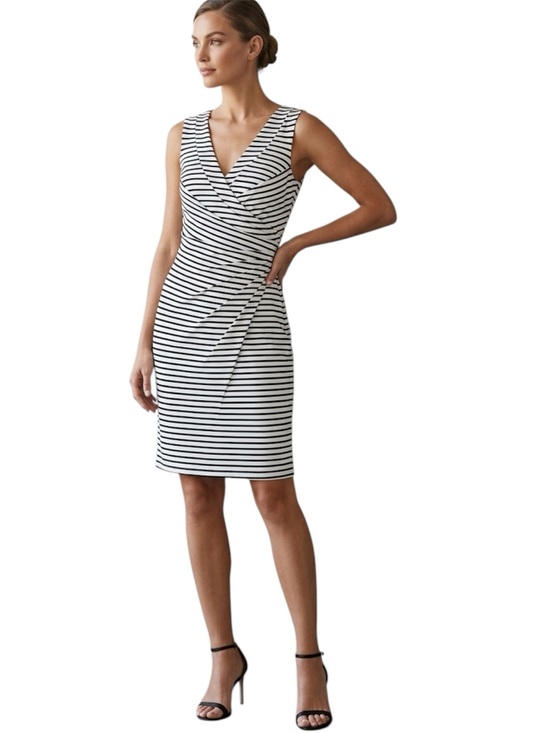 le chateau Dresses & Skirts - Le Chateau Black & White Striped Bodycon Sheath Dress with Ruching Size Xlarge